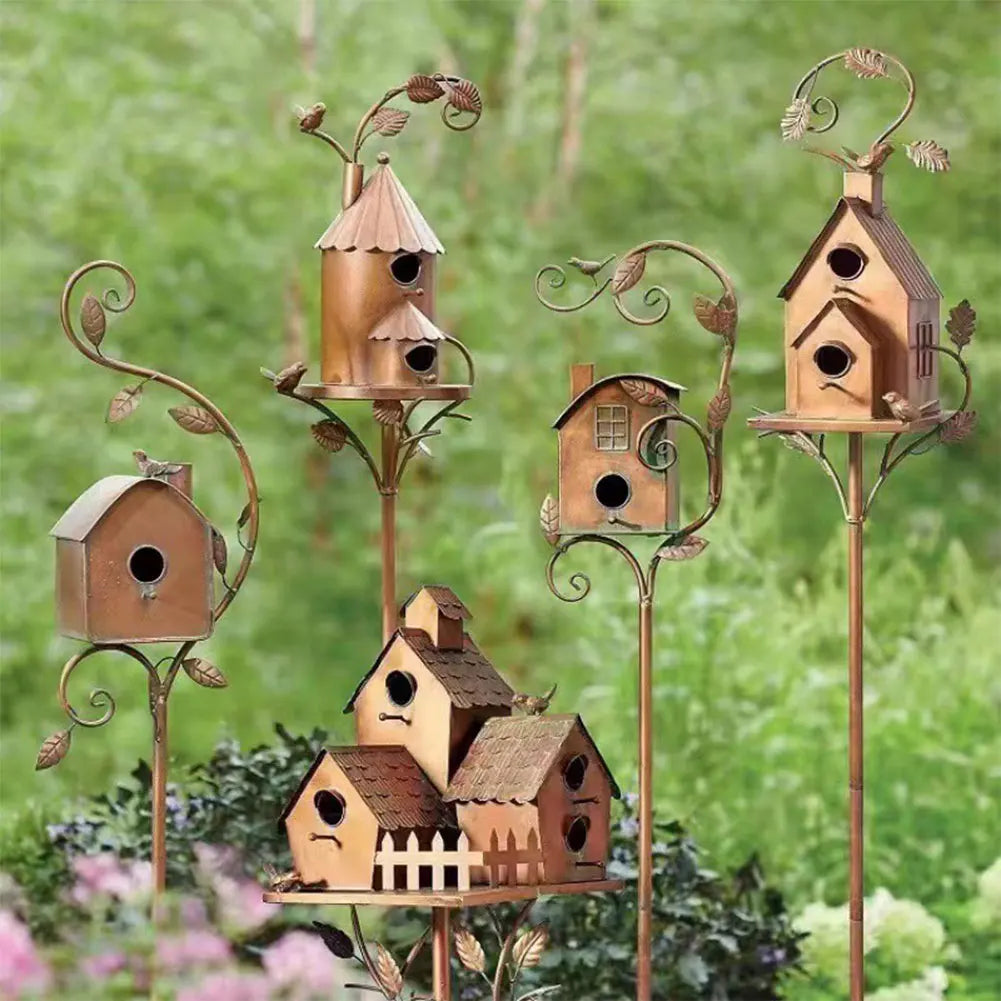 Garden Outdoor Metal Birdhouse Decoration Bird Houses for Outside with Pole Bird House Pole for Outdoor Garden Yard Decoration