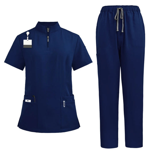 Women Two-Piece Set Solid Color Stand-Up Collar Top And Pants