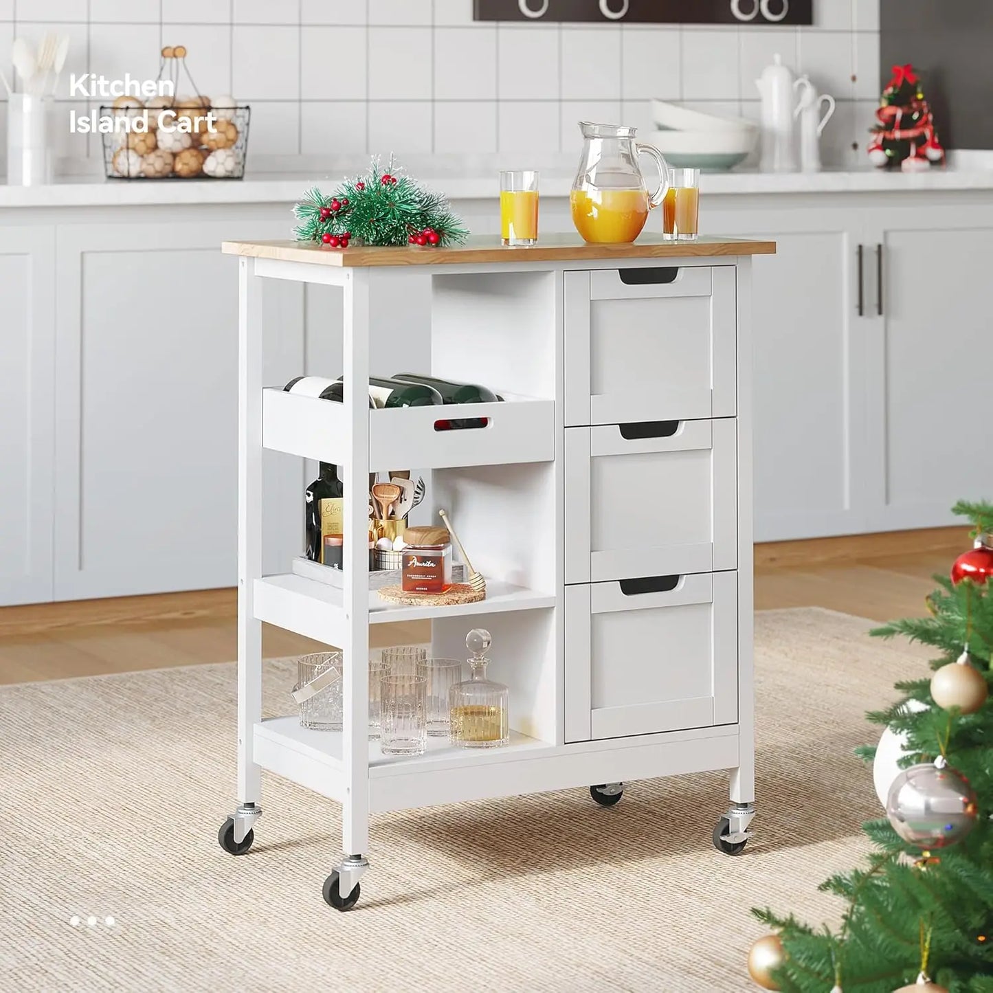 Kitchen Island with Storage, Kitchen Cart for Home, Rolling Serving Utility Trolley Cart on Wheel with 3 Drawers and 3 Storage