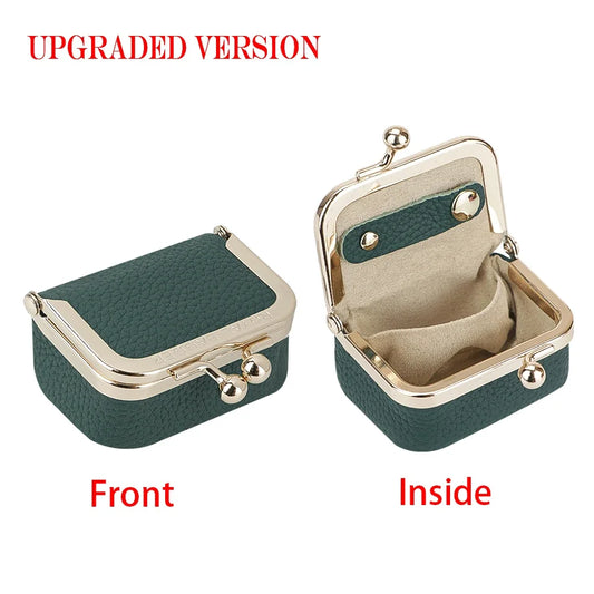 Royal Bagger Genuine Leather Mini Jewelry Coin Purse Solid Color Kiss Lock Change Pouch Casual Small Storage Bag for Women 1894