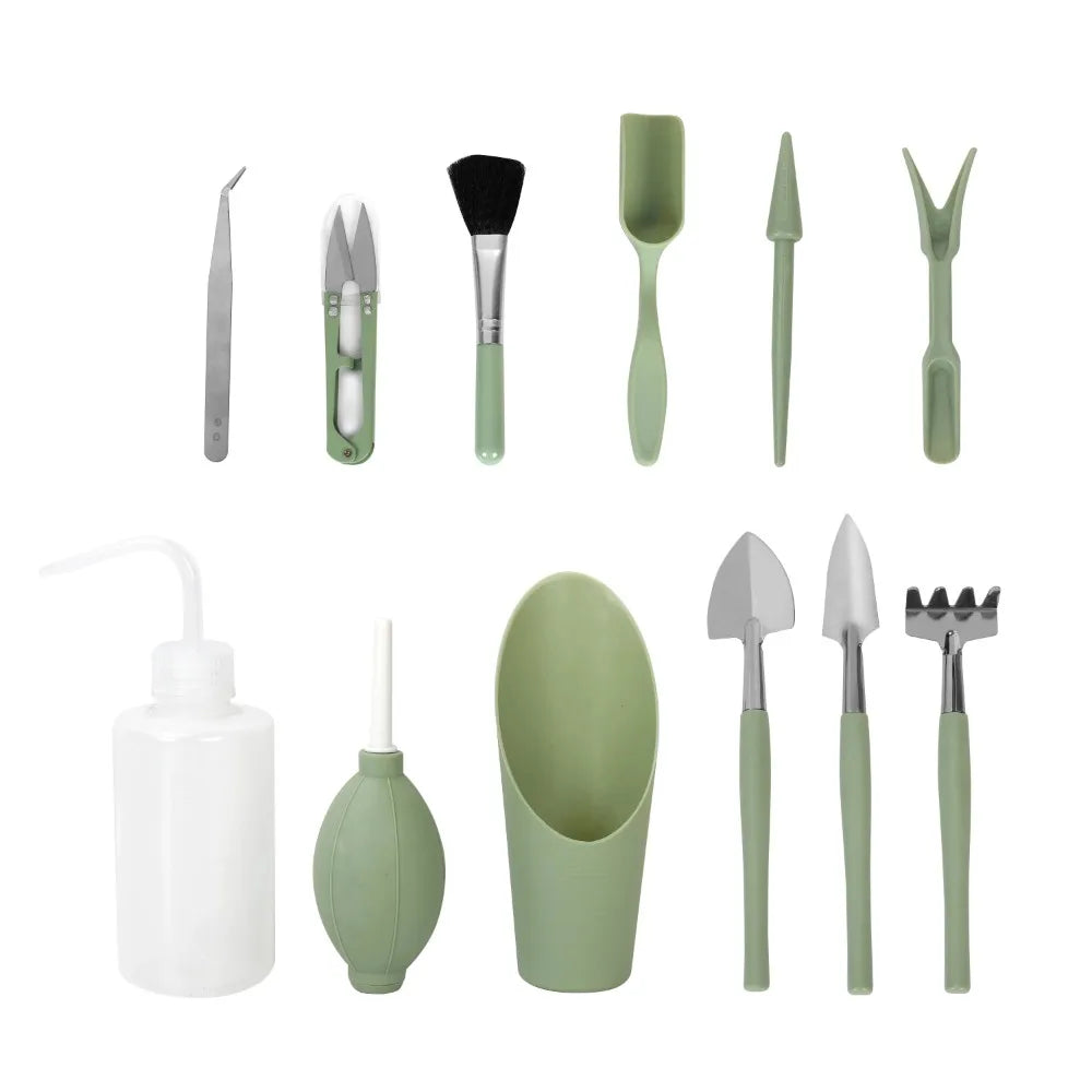 Indoor Stainless Steel Gardening Tool Set, 14 Pieces, Mint Green