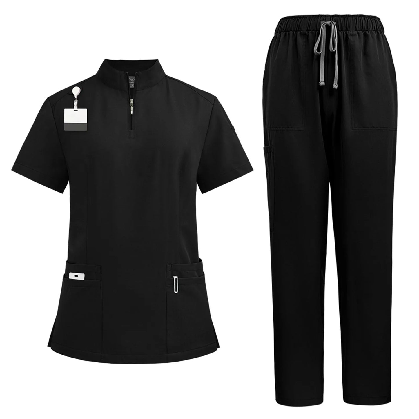 Women Two-Piece Set Solid Color Stand-Up Collar Top And Pants