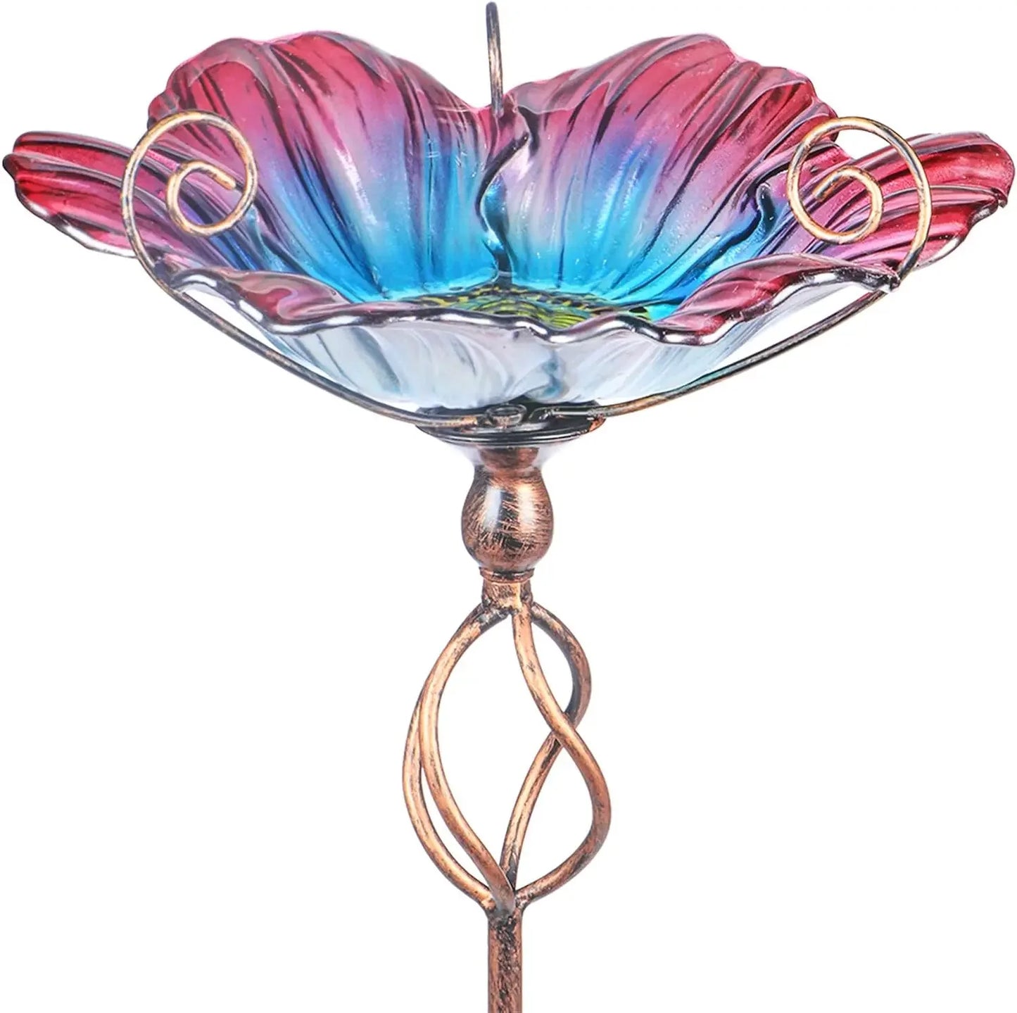 31 Inch Height Glass Birdbath Birdfeeder with Metal Stake Garden Yard Outdoor Blue