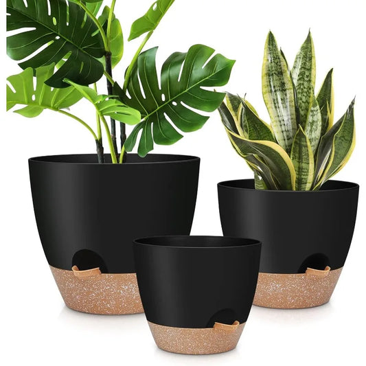 12" 10" 9" Large Self Watering Plant Pots 3 Pack Planters