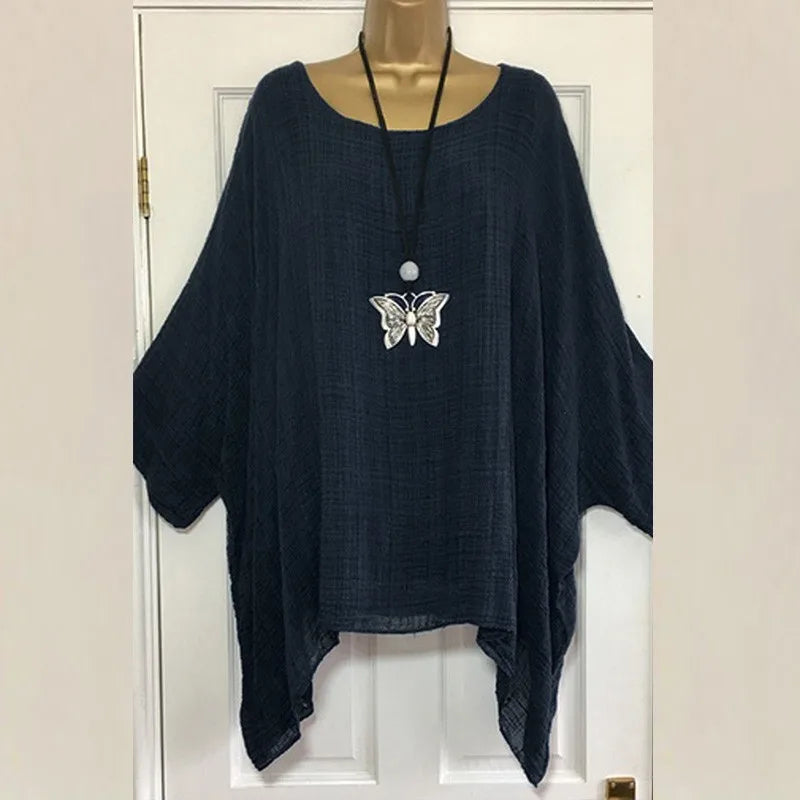 Plus Size Women Boho Linen Blouse Top Summer Solid Color