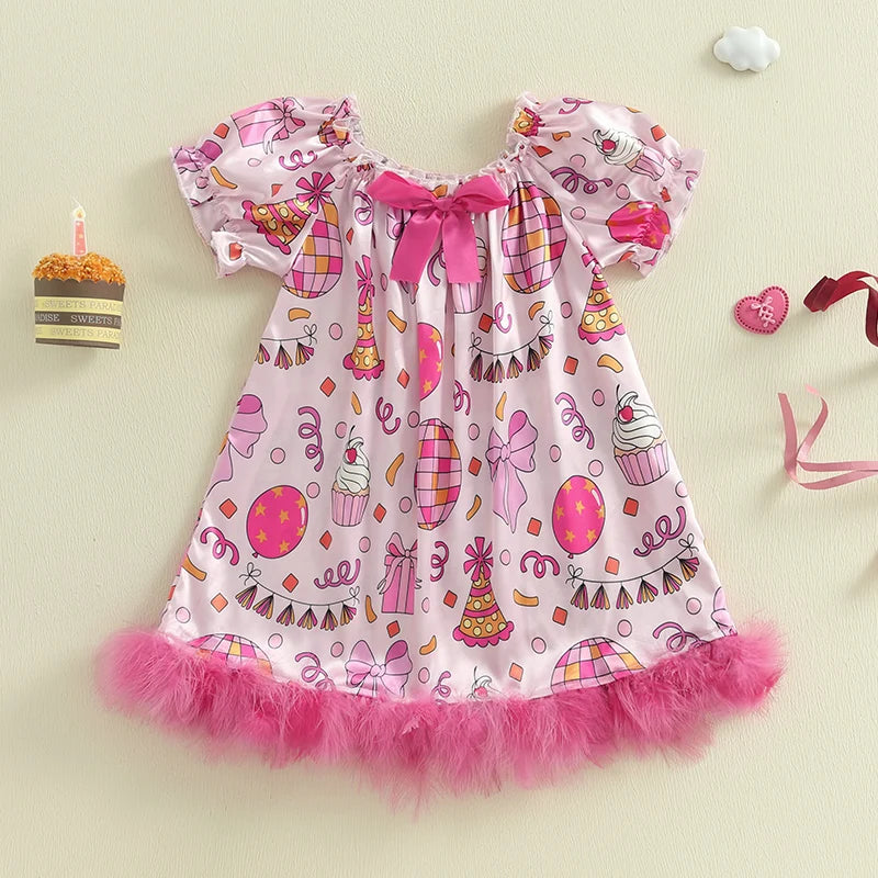 Girls Nightgowns Birthday Toddler Nightgown Unicorn Print Plush Trim Sleepwear Night Sleep Dress Princess Pajamas Set with
