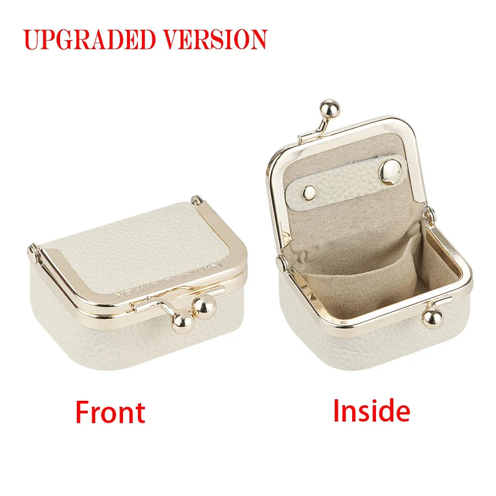 Royal Bagger Genuine Leather Mini Jewelry Coin Purse Solid Color Kiss Lock Change Pouch Casual Small Storage Bag for Women 1894