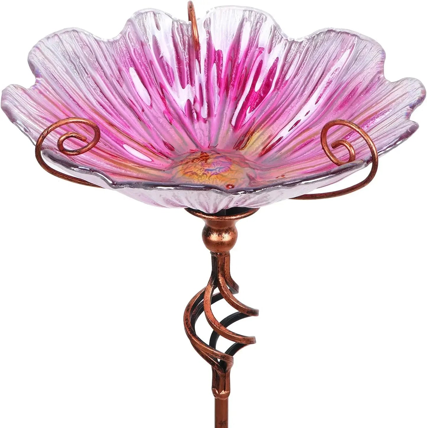 31 Inch Height Glass Birdbath Birdfeeder with Metal Stake Garden Yard Outdoor Blue