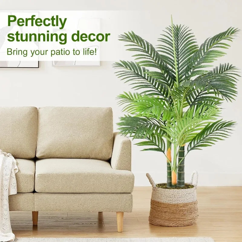 Tall Triple Golden Cane Palm Artificial Tree for Decor