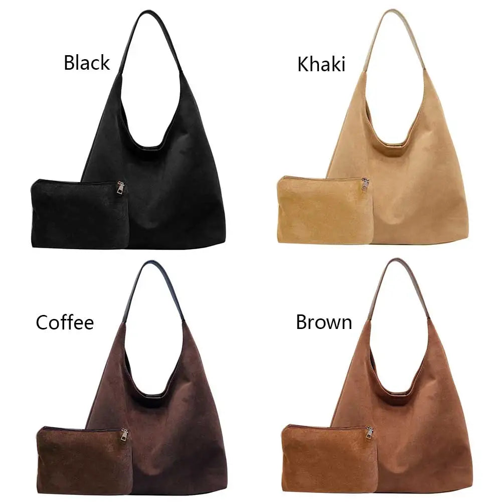 Women Suede Shoulder Bag Large Capacity Vintage Women's Bag Retro Handbag Simple Casual Commuter Bag Autumn Winter Work Travel