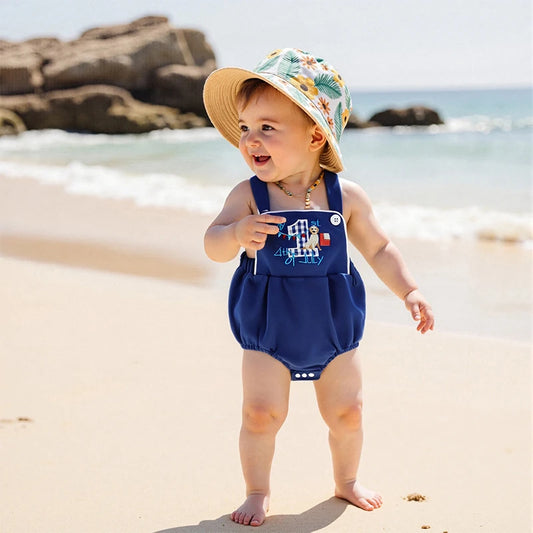 Patriotic Stars and Stripes  for Newborns Adorable Jumpsuit with USA Flag Design Sleeveless Romper for Baby Boys Girls
