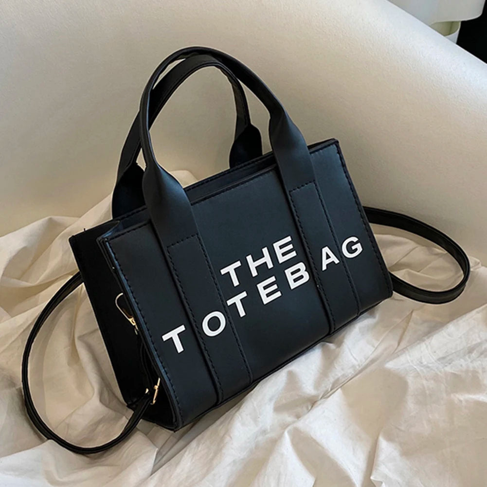 Women Messenger Bags Letters Printed Fashion Top-Handle Bags PU Leather Portable Casual Simple Adjustable Straps Female Tote Bag
