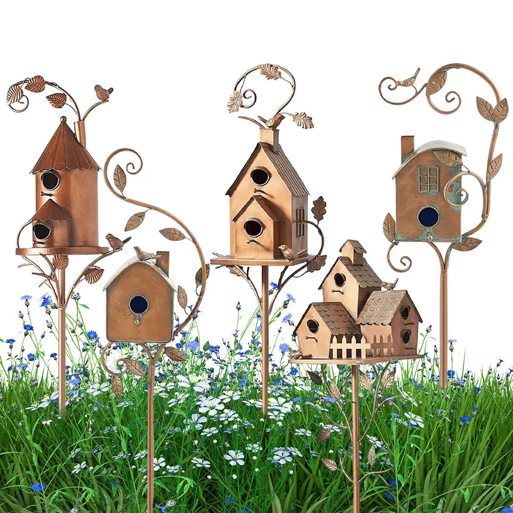 Garden Outdoor Metal Birdhouse Decoration Bird Houses for Outside with Pole Bird House Pole for Outdoor Garden Yard Decoration