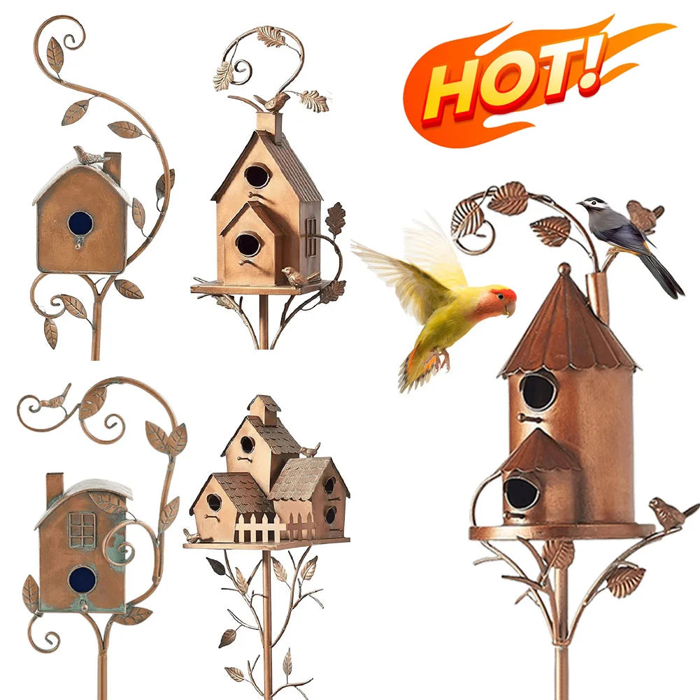 Garden Outdoor Metal Birdhouse Decoration Bird Houses for Outside with Pole Bird House Pole for Outdoor Garden Yard Decoration