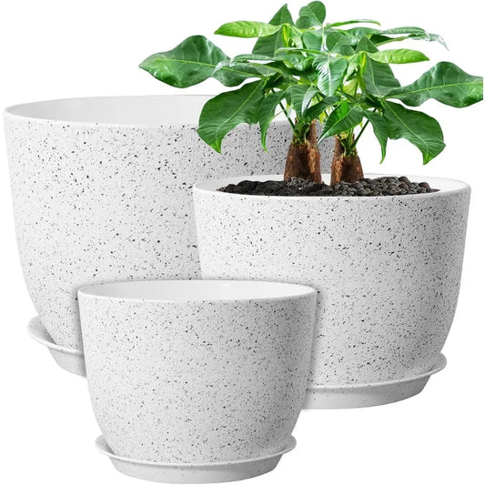 12/10/9 Large Modern Plant Pots, Plastic Planters with Drainage Holes and Saucers for Indoor Outdoor Plants Flowers