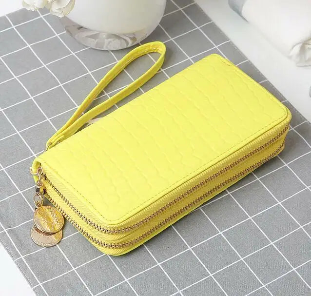 Long Wallet for Women Dual Zipper PU Leather Credit Card Holder Cash Purse Large Capacity Cellphone Handbag