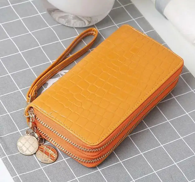 Long Wallet for Women Dual Zipper PU Leather Credit Card Holder Cash Purse Large Capacity Cellphone Handbag