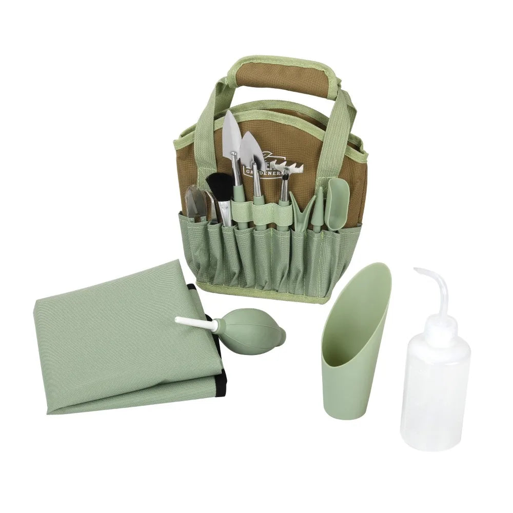 Indoor Stainless Steel Gardening Tool Set, 14 Pieces, Mint Green