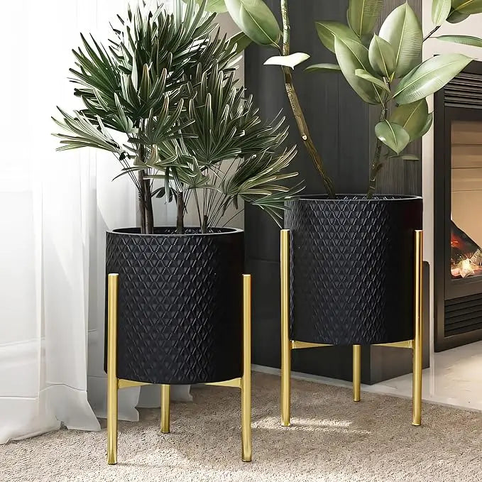 Planters for Indoor Plants, Set of 2 Indoor Plant Pots, White Planter with Gold Metal Stand, Luxury Flower NOT Waterproof