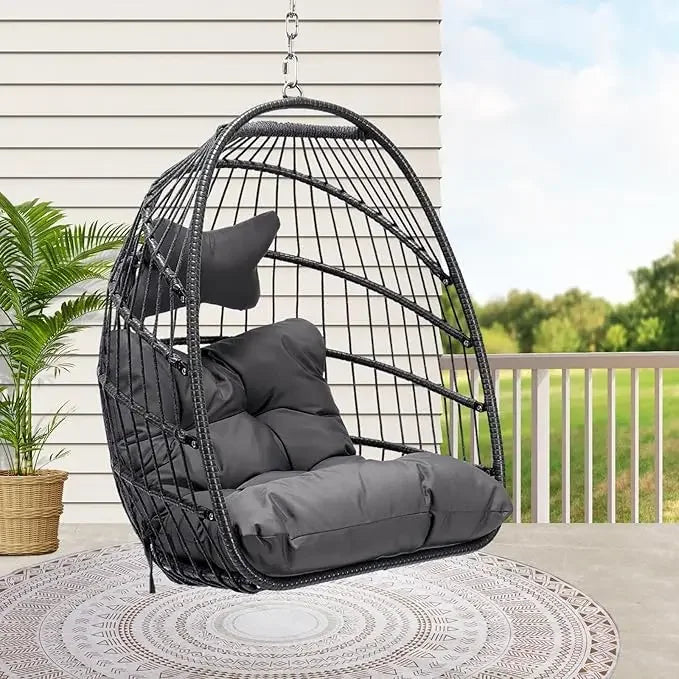 Egg Chair Without Stand Luxury Outdoor Patio Wicker Hanging Swing Egg Chairs with Water Resistant Cushions for Patio Backyard