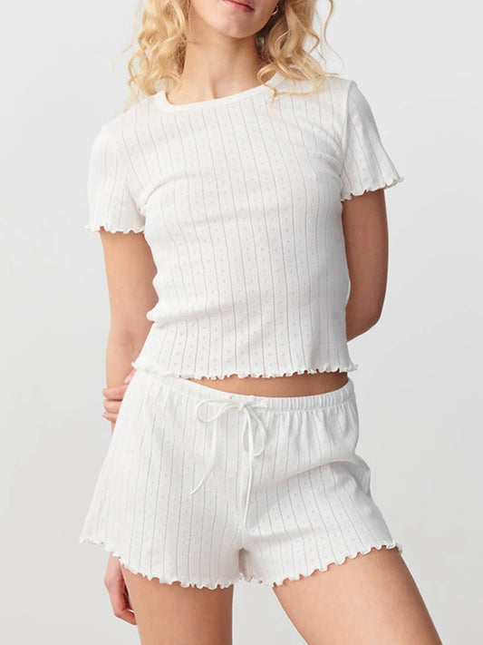 Women Pajama Set Short Sleeve Crew Neck T-shirt with Shorts