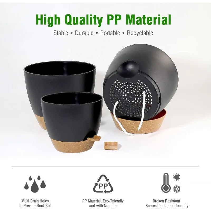 Large Self Watering Pots 12 10 9 Plastic Planters High Drainage