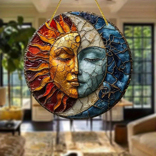 sun and moon god, gift for family, acrylic creative round wreath sign,outdoor colorful decorative art, for friends gift