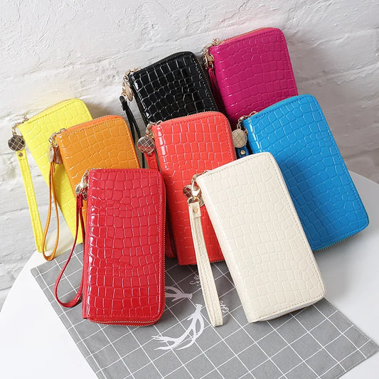 Long Wallet for Women Dual Zipper PU Leather Credit Card Holder Cash Purse Large Capacity Cellphone Handbag