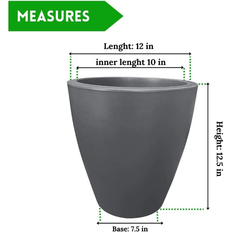 12 Inch Planter for Garden with Drainage, Large Round Pot