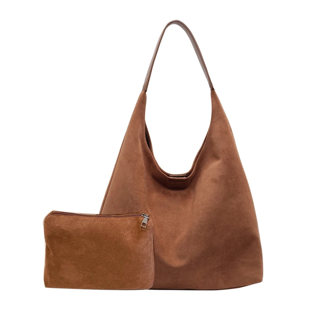 Women Suede Shoulder Bag Large Capacity Vintage Women's Bag Retro Handbag Simple Casual Commuter Bag Autumn Winter Work Travel