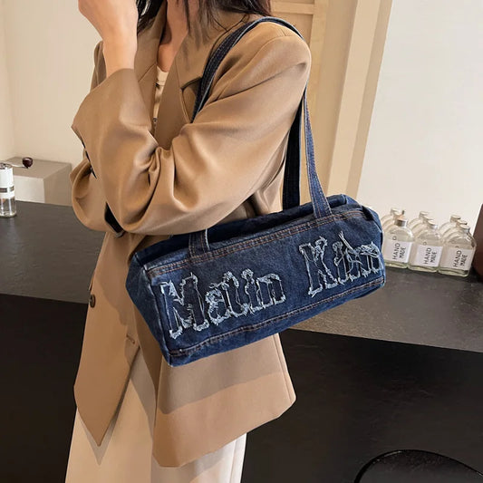 Denim Messenger Bag Casual Retro Tote Bag Large Hobo Bag Jean Purses for Women Work Shopping Travel