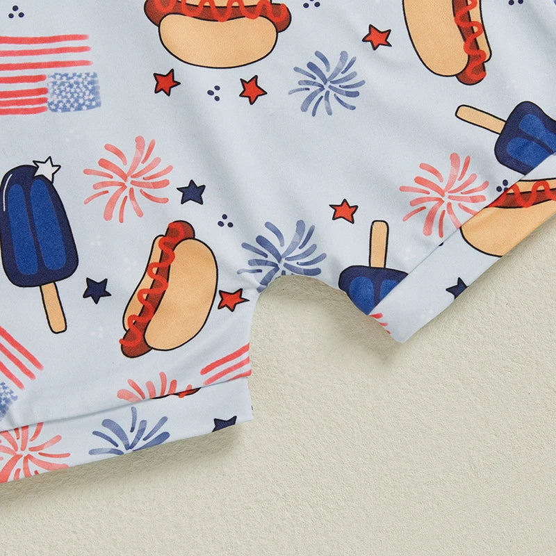 Infant Boys Rompers Patriotic Stars and Stripes Print Sleeveless Overalls Bodysuits Jumpsuits for Fourth of July Celebrations