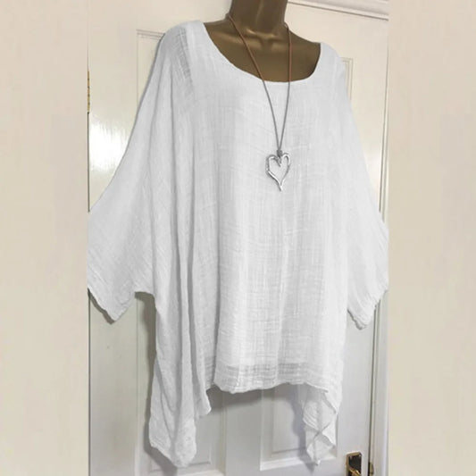 Plus Size Women Boho Linen Blouse Top Summer Solid Color