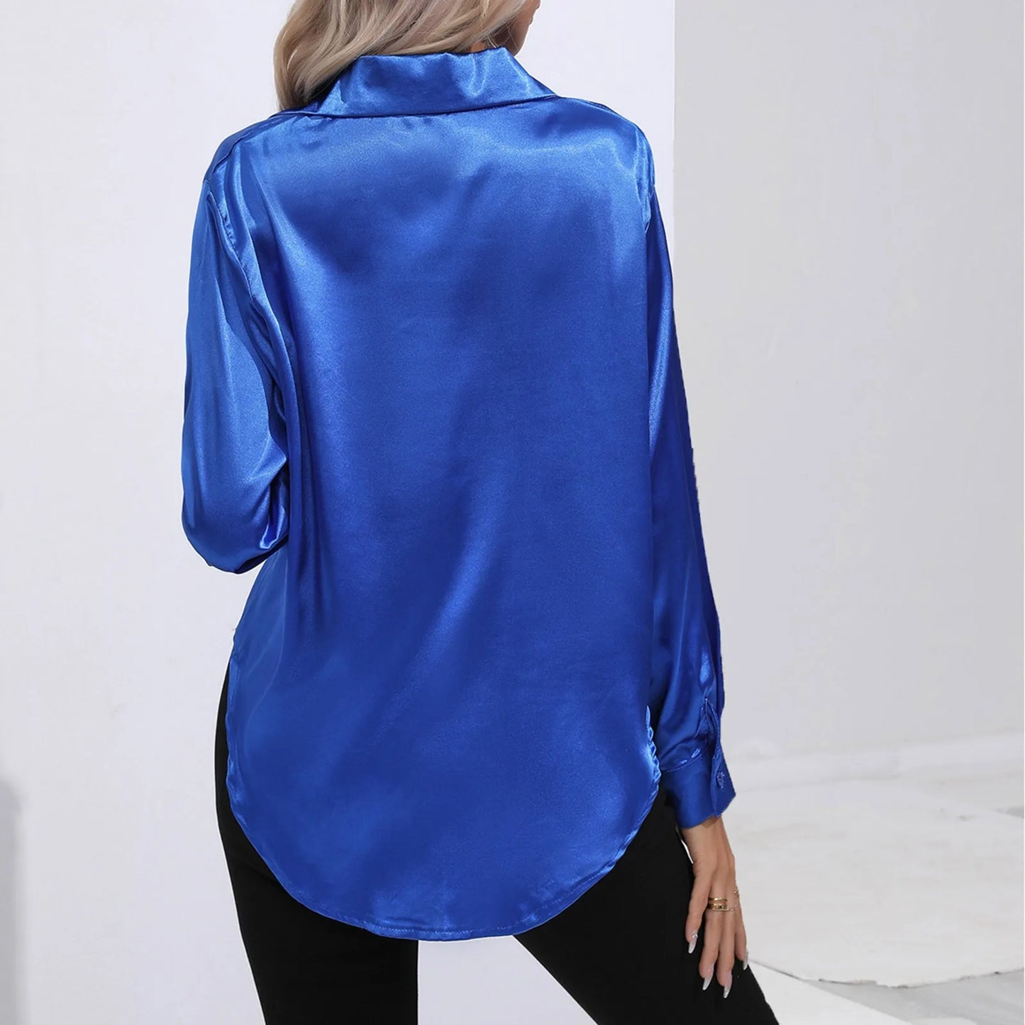 Women's Satin Shirts Solid Color Long Sleeve Office Top 2024