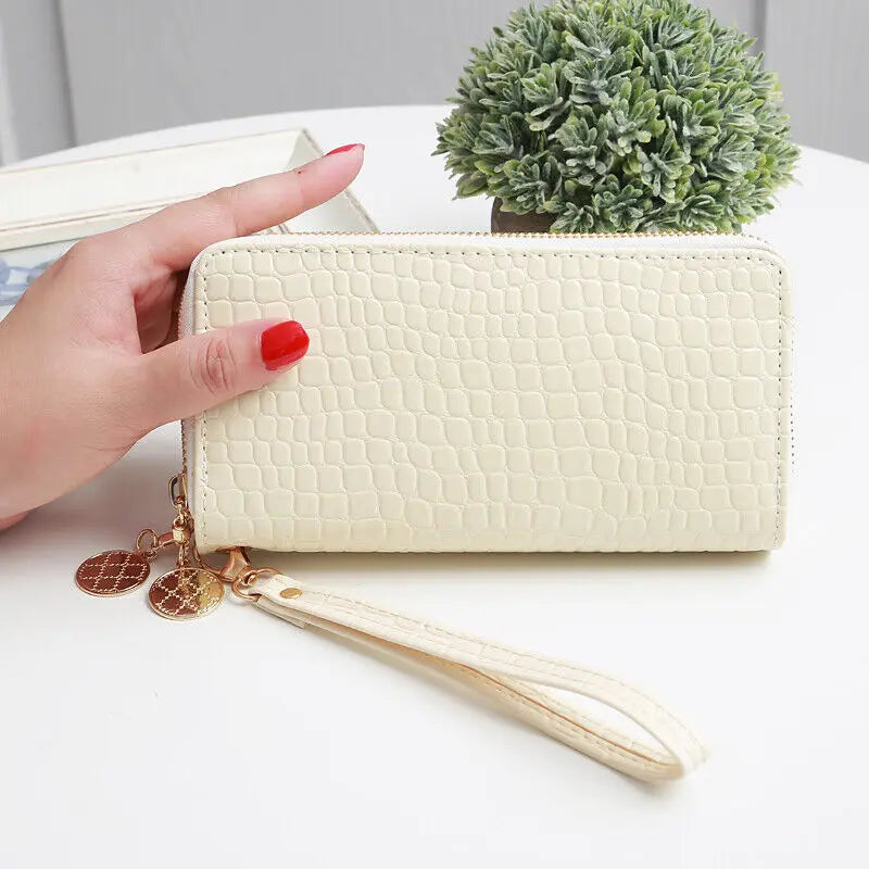 Long Wallet for Women Dual Zipper PU Leather Credit Card Holder Cash Purse Large Capacity Cellphone Handbag