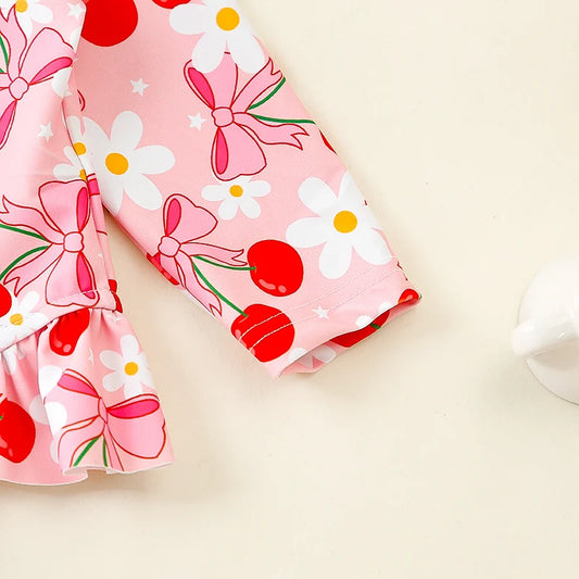 Baby Girls  Swimsuit with Sun Hat Set Floral Print Ruffle Sleeve Zip Up Rash Guard Swimwear Beachwear for Toddler Girls