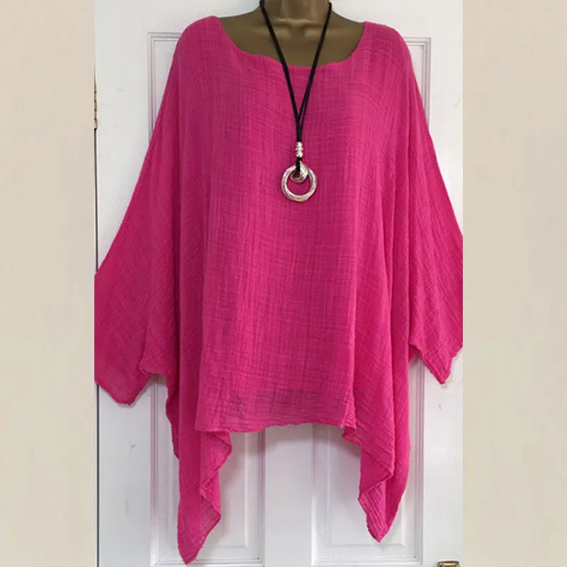 Plus Size Women Boho Linen Blouse Top Summer Solid Color