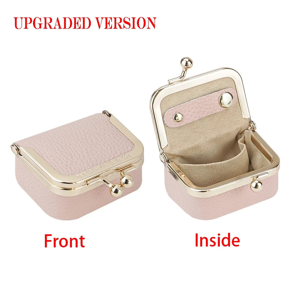 Royal Bagger Genuine Leather Mini Jewelry Coin Purse Solid Color Kiss Lock Change Pouch Casual Small Storage Bag for Women 1894