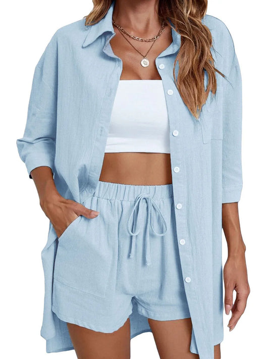 Women’s Casual 2 Piece Outfits Fashion Short Sleeve Set