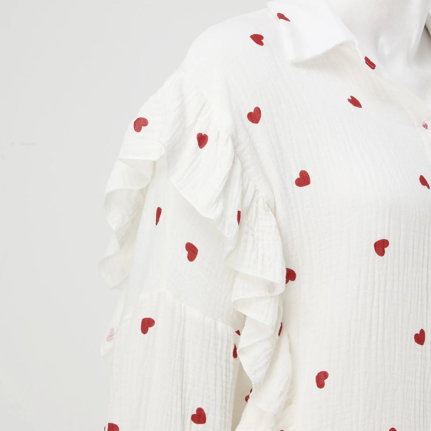 Women's Sweet Love Heart Print Ruffles 2 Piece Outfits
