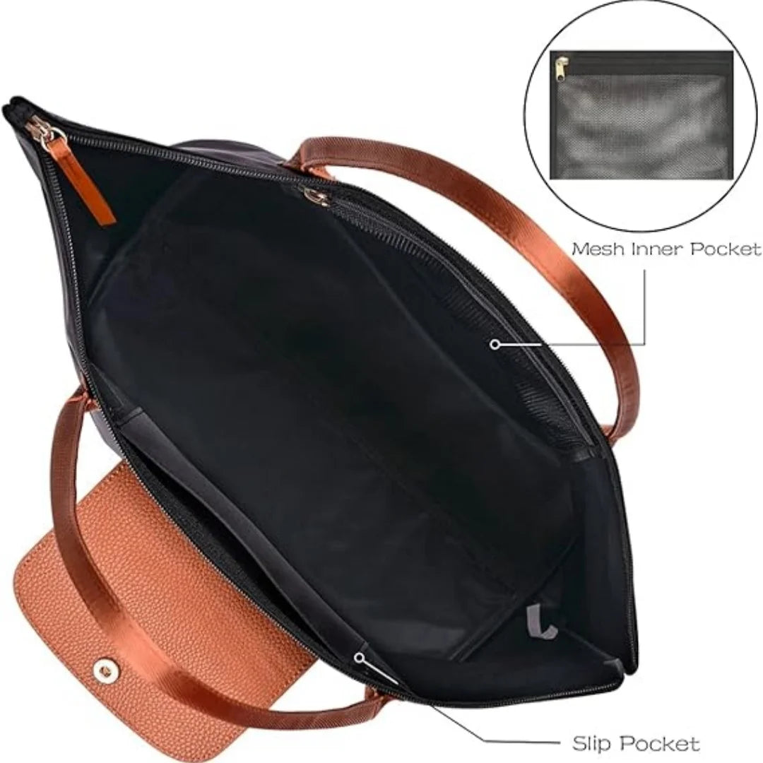 Large Capacity Shoulder Tote Bag for Women, Nylon Top-Handle Purse, Foldable Weekend Hobo Handbag Single Shoulder Soft Leather B