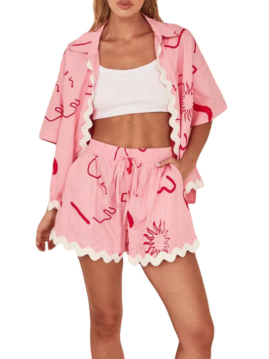 Women s Summer Loungewear Set Fashion Print T-Shirt Shorts