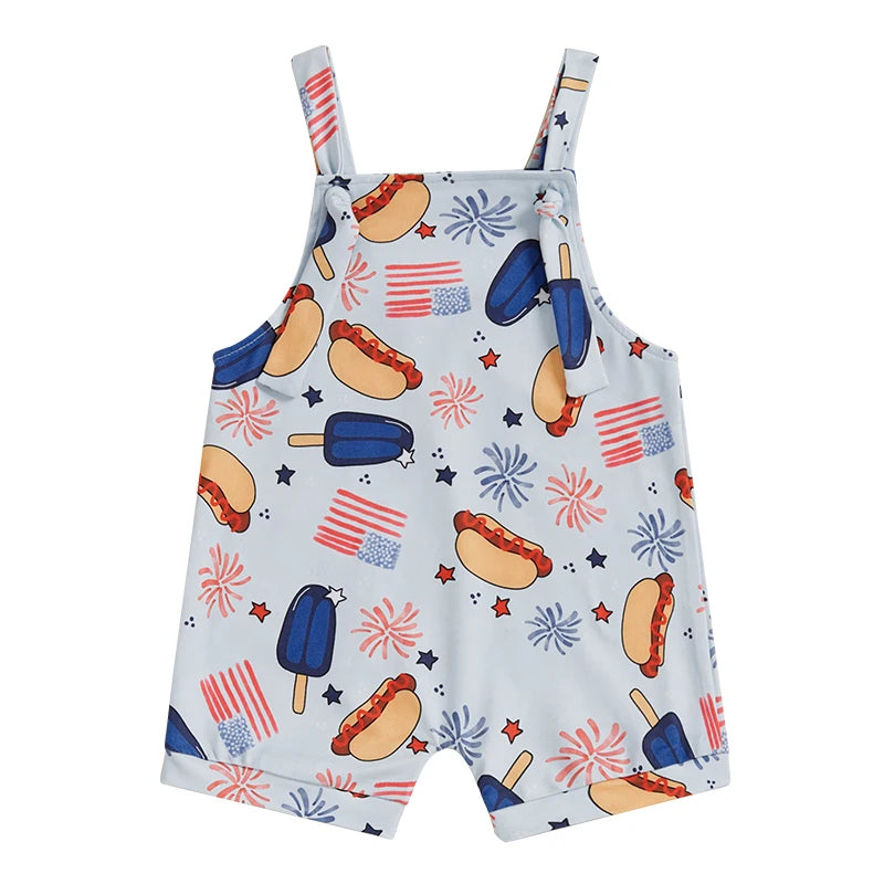 Infant Boys Rompers Patriotic Stars and Stripes Print Sleeveless Overalls Bodysuits Jumpsuits for Fourth of July Celebrations