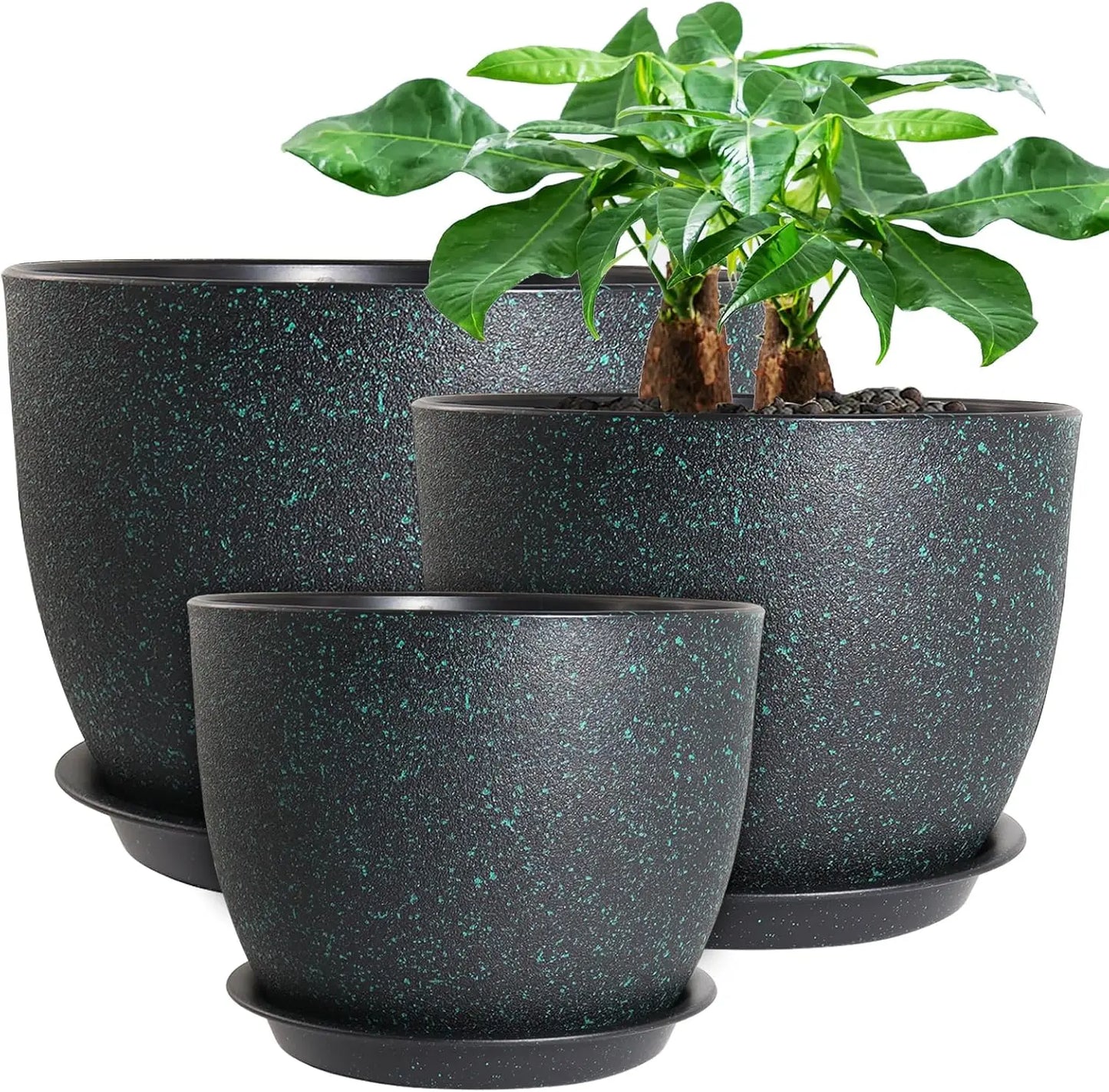 12/10/9 Large Modern Plant Pots, Plastic Planters with Drainage Holes and Saucers for Indoor Outdoor Plants Flowers