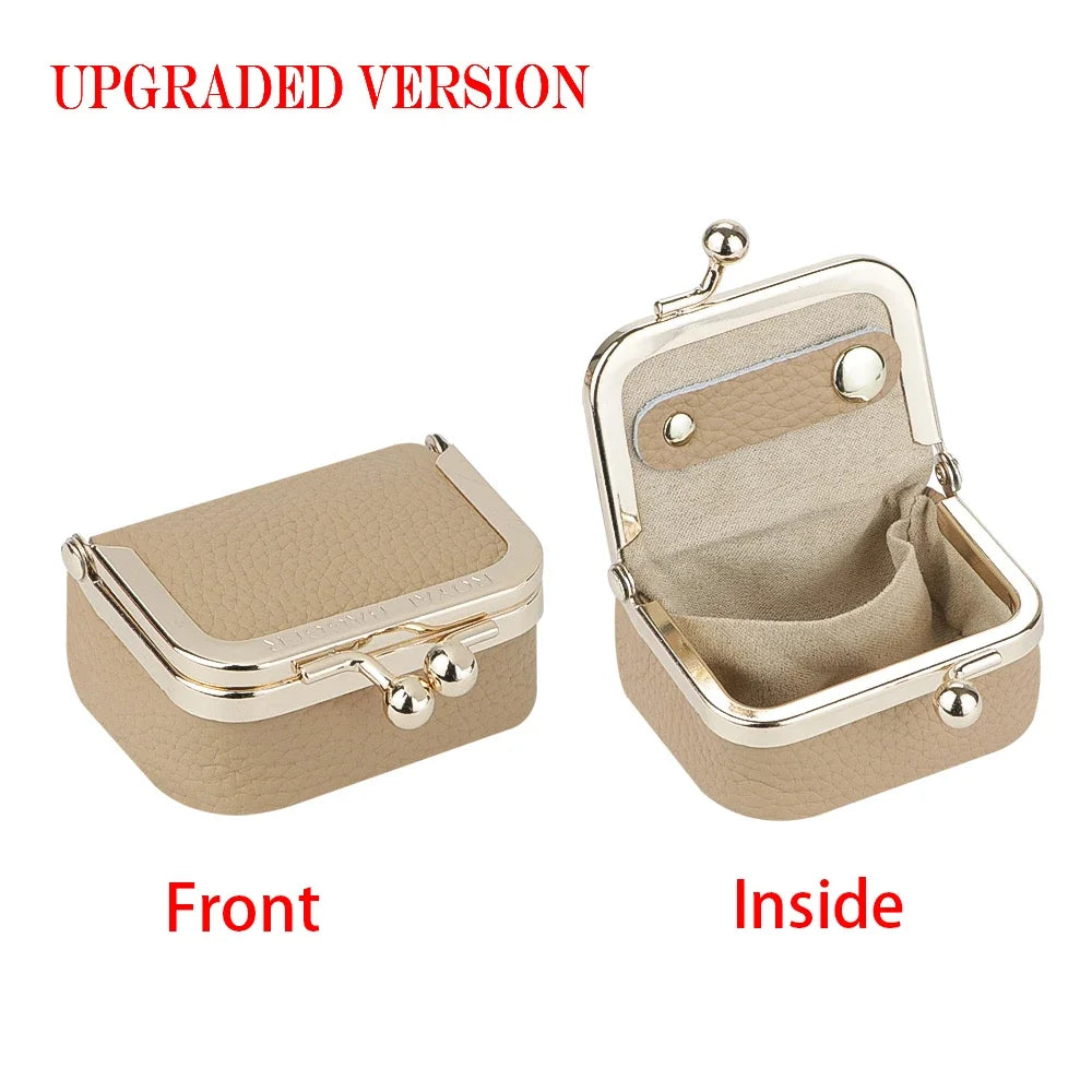 Royal Bagger Genuine Leather Mini Jewelry Coin Purse Solid Color Kiss Lock Change Pouch Casual Small Storage Bag for Women 1894