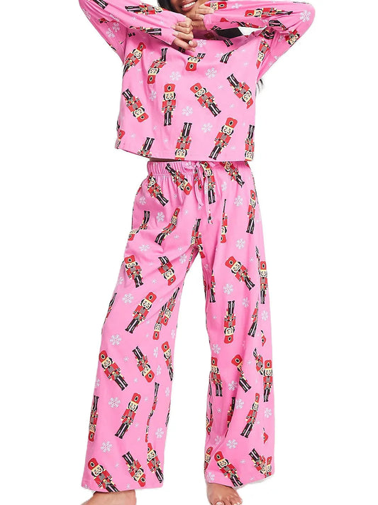 Women Pajama Set Cartoon Soldier Print Long Sleeve T-shirt Pants