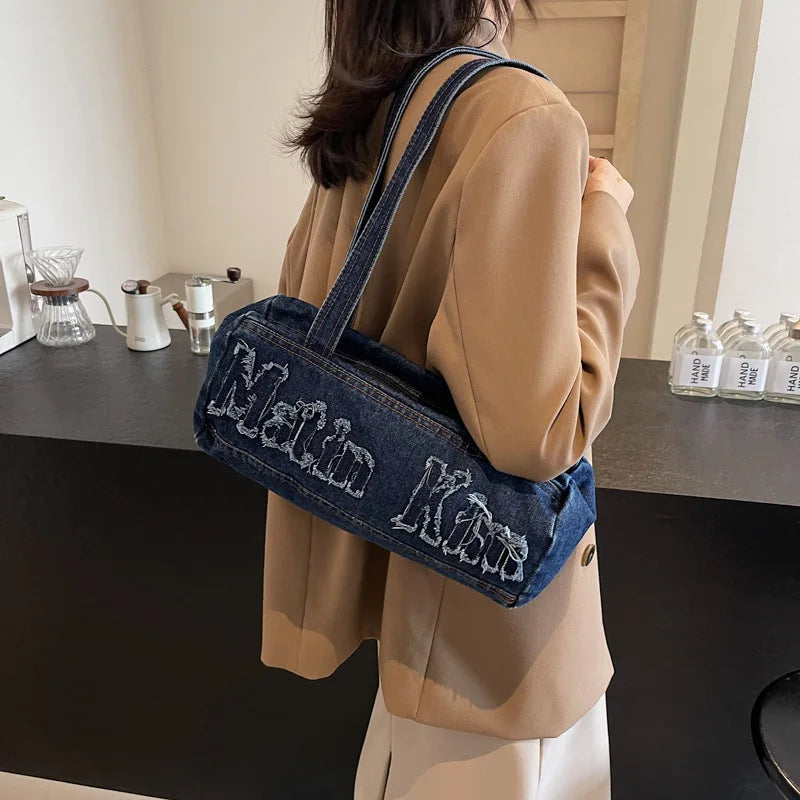 Denim Messenger Bag Casual Retro Tote Bag Large Hobo Bag Jean Purses for Women Work Shopping Travel