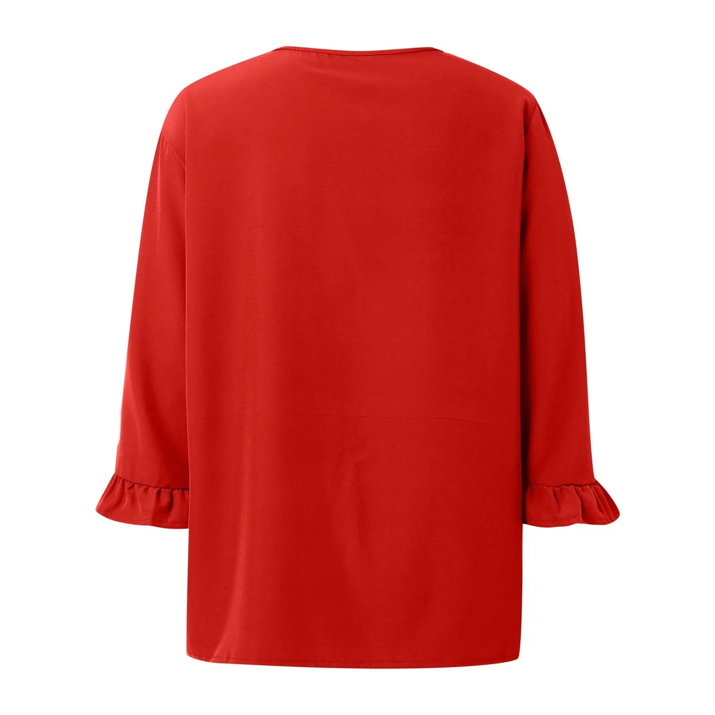 Summer Women Tunic Blouse Top Solid Color Oversize Loose Ruffle Half Sleeve V Neck Casual T-Shirts Elegant Lady Clothing